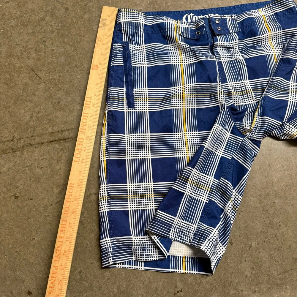 Corona Extra Mens Plaid Board Shorts‎ Blue White Swim Trunks Size XL Embroidered